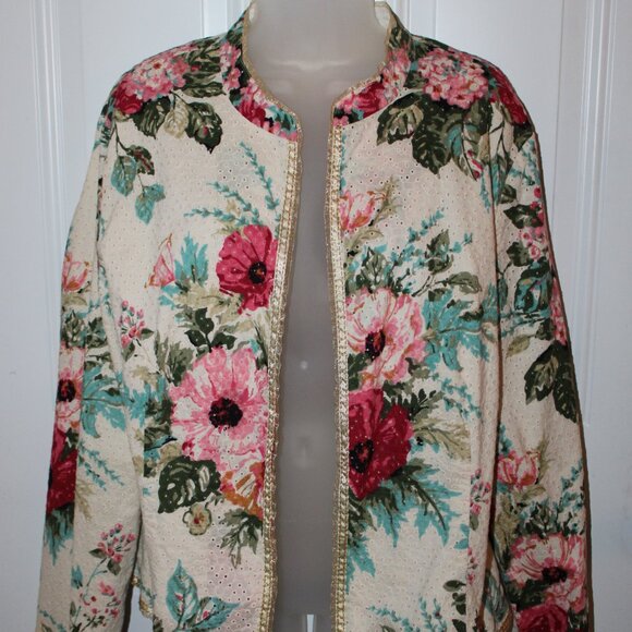 J Jill Re Crafted Vintage Floral Print Light Eyelet Jacket Size XL - Picture 2 of 6